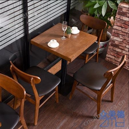 厂家自产自销实木餐桌，咖啡厅料理店木色餐桌椅组合，餐厅西餐厅饰面板餐桌定制  众美德家具