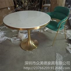 深圳主题餐厅家具厂家定做CZ-397大理石台面餐桌不锈钢包边餐桌批发选定众美德