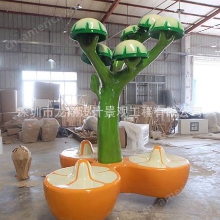 【龙翔景观】深圳景观玻璃钢雕塑绿树 商场休息凳环保创意美陈椅定制