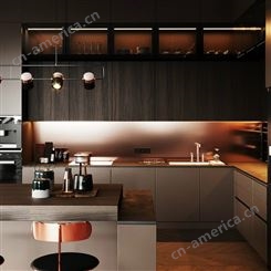 橱柜定做 开放式整体厨房定制 L形不锈钢厨柜 全屋家具