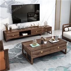 新中式全实木白蜡木电视柜 高柜 客厅现代简约小户型轻奢茶几组合 胡桃木电视柜 可定做