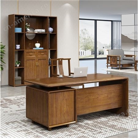 新中式老板桌实木办公桌椅组合 总裁书桌 单人大班台 白蜡木办公家具 可定做