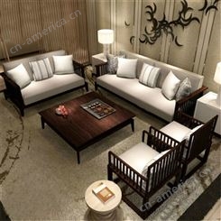 新中式沙发白蜡木 全实木现代简约布艺沙发 客厅禅意会所售楼部沙发 可定做