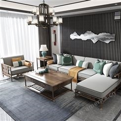 简约中式木质沙发组合 客厅家具 白蜡木布艺沙发现代轻奢家具套装 可定做