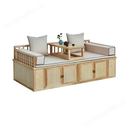 新中式实木白蜡木罗汉床 伸缩罗汉床 推拉床 中式实木多功能小户型客厅床 可定做
