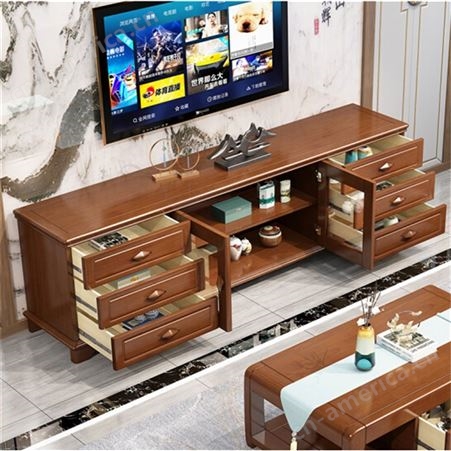 新中式白蜡木实木电视柜2米简约 现代茶几组合 中式大小户型客厅家具 可定做